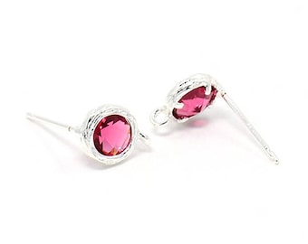 1 pair supports earrings 8mm FUSCHIA glass rhinestones