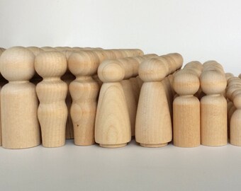 100 Wooden Peg Dolls / 20 Families of 5 / Peg People / Waldorf / Unfinished Maple Ready to Paint / Twenty Families of Five