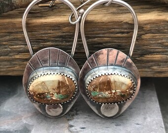 Natural turquoise earrings/Royston ribbon earrings/hand forged sterling jewelry/boho cowgirl/artisan jewelry/rustic bohemian earrings/tribal