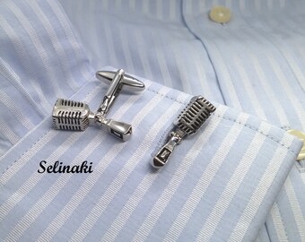 Retro Microphone Cufflinks Silver Black