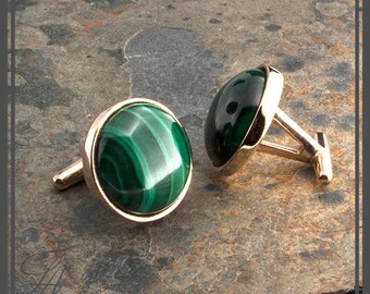 Men Jewelry, Men Cufflinks, Round Malachite Stone, Stone Cufflinks, Bronze Cufflinks, Handmade cufflinks, READY TO CHIP........