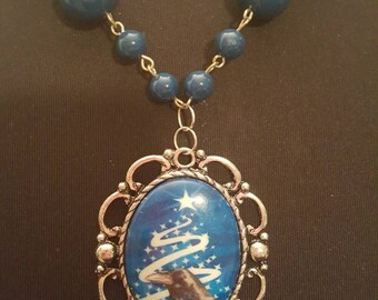 Crow raven porcelain cameo necklace
