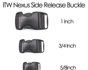 ITW Nexus Acetal Plastic Contoured Side Release Buckle Black Side Release Dog Buckle 3 Sizes 1 Inch Buckle, 3/4 Inch Buckle, 5/8 Inch Buckle