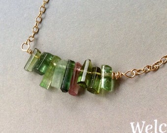 Watermelon Tourmaline Necklace, Green Tourmaline Neckalce, Genuine Tourmaline Crystal, PinkTourmaline, Gold Filled, Sterling Silver