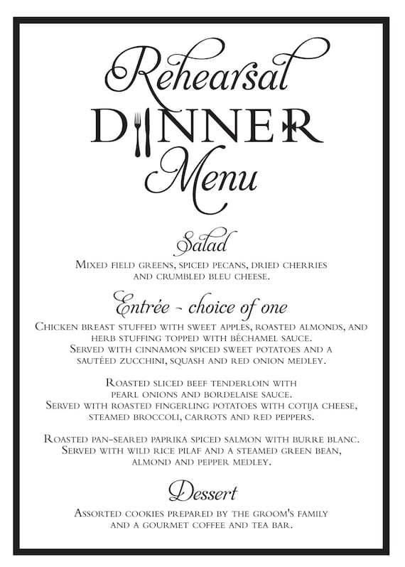Elegant Wedding Rehearsal Dinner Menu Digital File