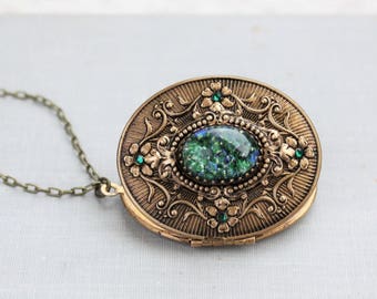 Green Fire Opal Locket Necklace