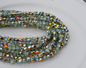 Peridot Marea 4mm Faceted Fire Polish Round Czech GLass Beads 50