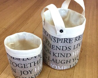 Set of 2 Fabric Storage Containers,Black, Taupe and White & Calico With Handles