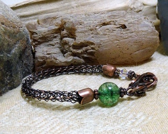 Green Tourmaline Antique Copper Viking Knit Bracelet size 6