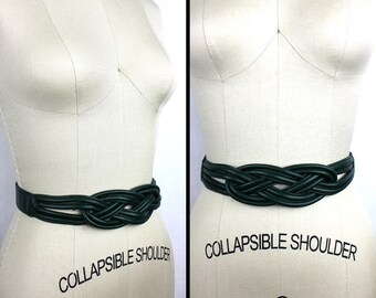 Forest Green Vinyl Braided Rope Vintage Belt size 31" to 35"