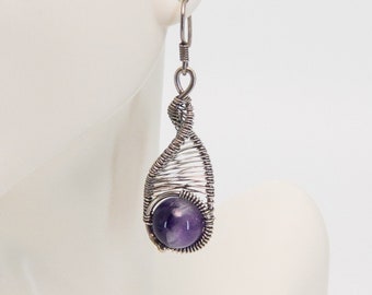 Amethyst and Sterling Silver wire wrapped Earrings