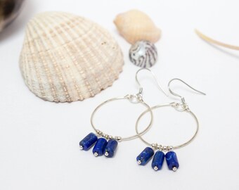 Lapis lazuli and silver hoop earrings
