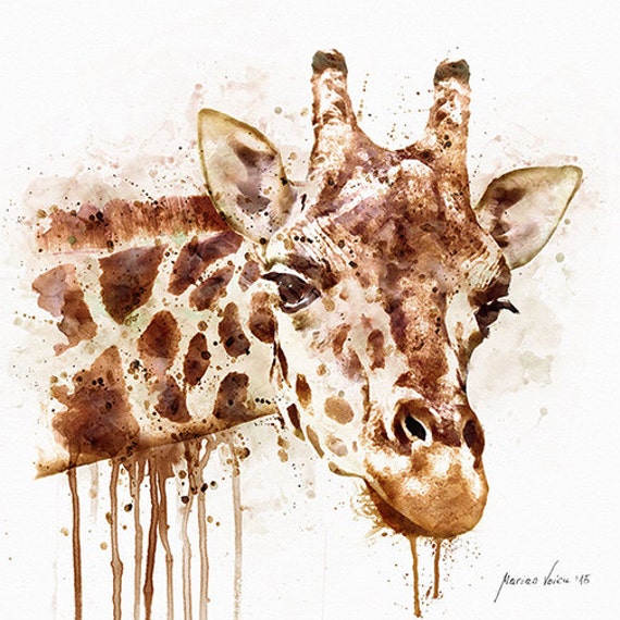 Giraffe Head Watercolor painting Wall art Animal art Wall