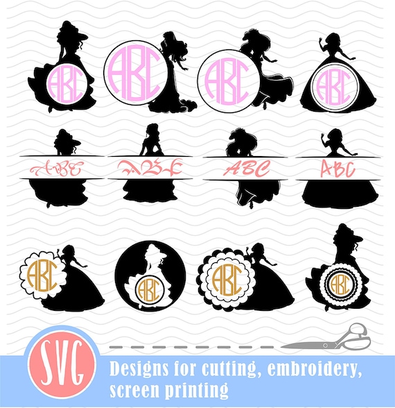 Princess monogram svg designs Princess Cut File Studio3