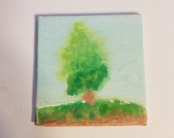 Pine Tree Miniature Watercolor Painting