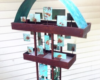 Sculptural Steel & Copper Bird Feeder No. 355 - Freestanding unique modern bird feeder