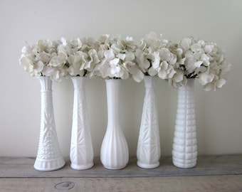 Set of Five Milk Glass Vases - Instant Collection