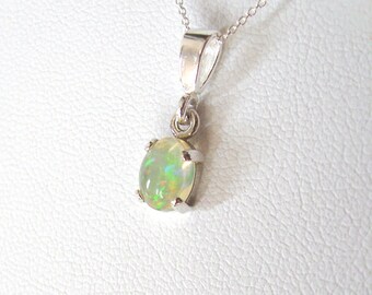 Opal Gemstone Pendant Necklace, Ethiopian Welo Opal, Sterling Silver Setting and Chain
