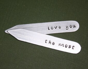 Hand Stamped Aluminum Collar Stays, Personalized Gift for Men 10th Anniversary, Collar Inserts