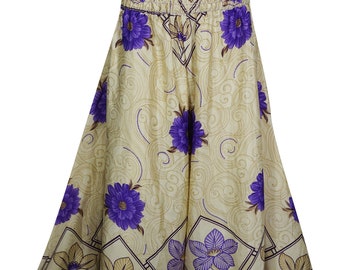 Fly High Palazzo Split Leg Pants Vintage Recycled Silk Sari Printed Divided Maxi Skirts