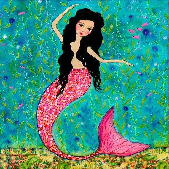 Mermaid Art Mermaid Nursery Decor Children Decor Dancing