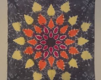 Tie dye mandala tapestry red orange yellow star tye dye wall decor