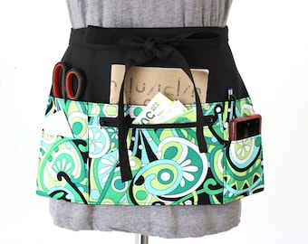 Waist Apron - Half Apron - Teacher Apron - Vendor Apron - Waitress apron - cash apron with zipper pocket - craft show apron - utility apron