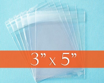 500 3 x 5 Inch Resealable Cello Bags, Clear Cellophane Plastic Packaging, Acid Free