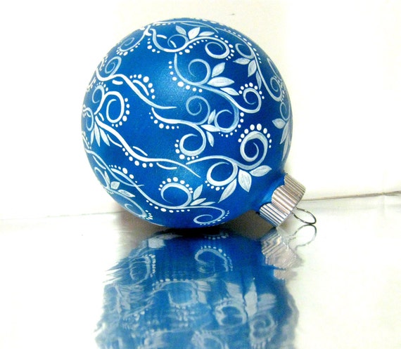 Christmas Blue and White Christmas Ornament Hand Painted Glass Ornament