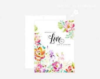 LOVE Wedding Card Congratulations, Engagement Card, Anniversary Card, Floral Wedding Card
