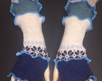 Katwise Style Finger-less Gloves, Arm Warmers, Drive Warm Gloves, Handmade Up-cycled Sweaters, One Size Cotton Unique fashion