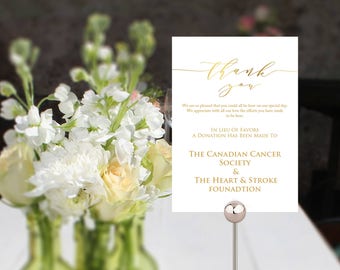 Gold wedding In Lieu Of Favors sign template, small printable card for your wedding tables in 2 useful sizes, wedding favor donation sign