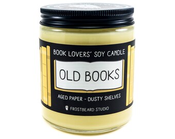 Old Books - 8 oz Book Lover's Soy Candle - Book Candle - Book Lover Gift - Scented Soy Candle - Frostbeard Studio