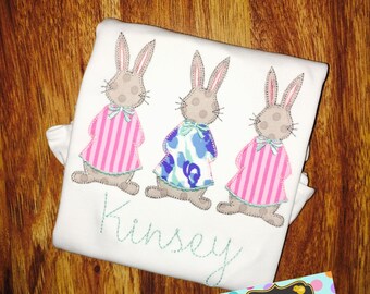Girly Peter Cottontail Trio Shirt or Bodysuit; Personalized, Monogram