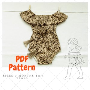 Off the shoulder baby romper pattern, Baby Romper Pattern, Peasant style baby Romper, Playsuit for baby pattern, Bohemian Romper PDF