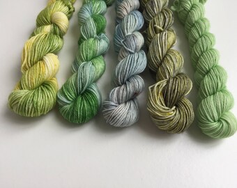 5 Merino Sock minis A little bit of green, blue and yellowww