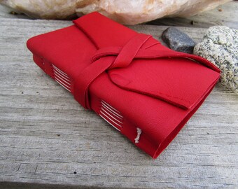 Small Red Leather Journal - 5.5x3.5 Soft Bound Handmade Wrap Journal