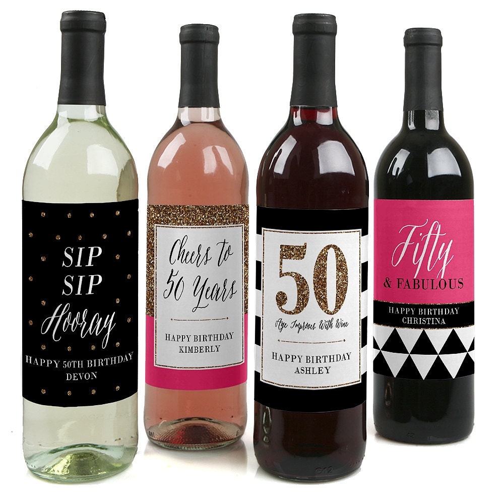 50th Birthday Wine Bottle Labels Custom Chic 50th Birthday