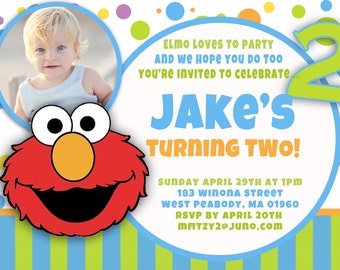 CUSTOM PHOTO Invitations Sesame Street Elmo Birthday Invitation - You Print - PRINTABLE - I Customize You Print - 4x6 or 5x7