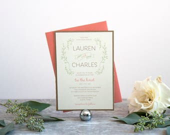 Rustic Foliage Wedding Invitation, Deposit to Get Started