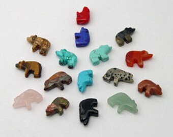 Ten Gemstone Walking Bear Fetish Beads Zuni Style Southwestern Totem Animal Guardian Strength Power Healing Knowledge Spiritual Guide West