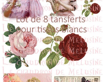 Set of eight transfers for white fabrics