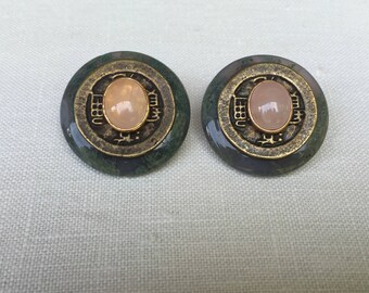 Moss Agate and Rose Quartz Clip Earrings