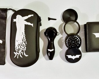 Batman Dark Knight Pipe Case Grinder Wallet & Bag Glass Pipe Set Magnetic Magic Grinding Best Gift