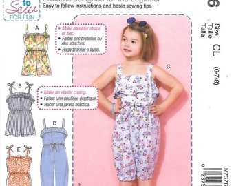Girls/Childrens Blouson Rompers, Jumpsuit, Sizes 6 Thru 8, New Uncut McCalls Pattern 7376