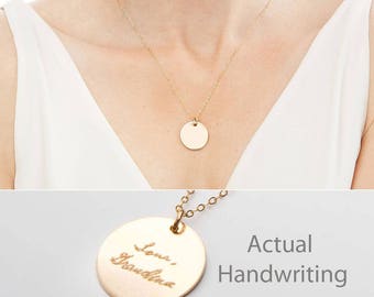 Custom Handwriting Necklace-Actual Handwriting Pendant-Personalized Memorial Signature-Kids Drawing-Reversible Gold-Rose-Silver-CG285N_34