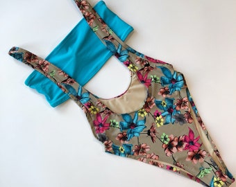 Women's one piece bathing suit cheeky bandeau floral overall swimsuit