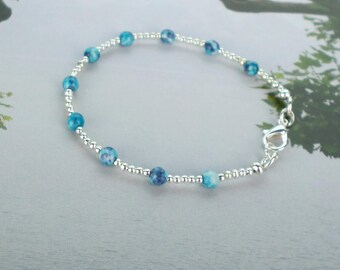 silver stacking bracelet, blue bracelet, pale blue bracelet, silver bracelet, delicate bracelet, pastel blue bracelet, dainty bracelet