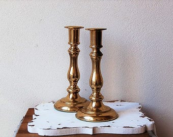Solid Brass Candle Holders Patina Set of 2