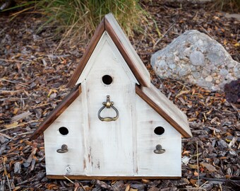 Rustic Country Triplex Birdhouse with antiqued brass accents